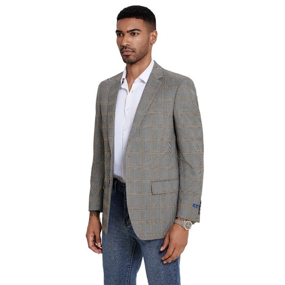 NEW Mens Blazer Jacket Tanned Gray Glen Check by ZeGarie - Picture 4 of 5